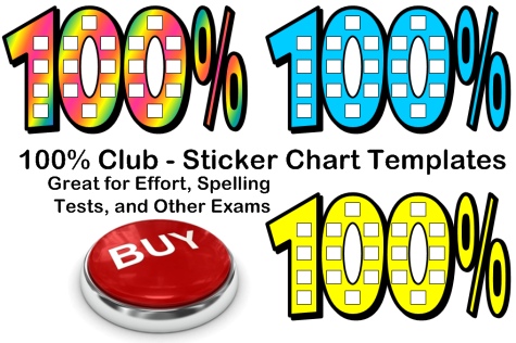 100% Percent Club Sticker Chart Templates For Spelling and Effort