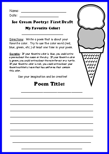 Ice Cream Color Poems: Fun Ice Cream Shaped Writing Templates