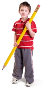 Large Pencil and Elementary School Boy Student