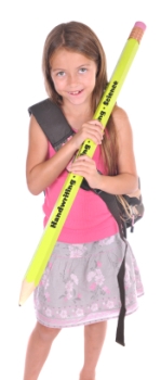 Large Pencil and Elementary School Girl Student