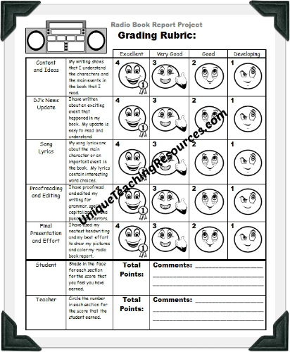 Radio Book Report Project Grading Rubric Printable Worksheet