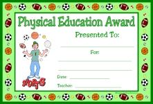 Physical Education PE Award Certificate For Boy Students