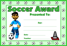 Soccer PE Award Certificate For Boy Students