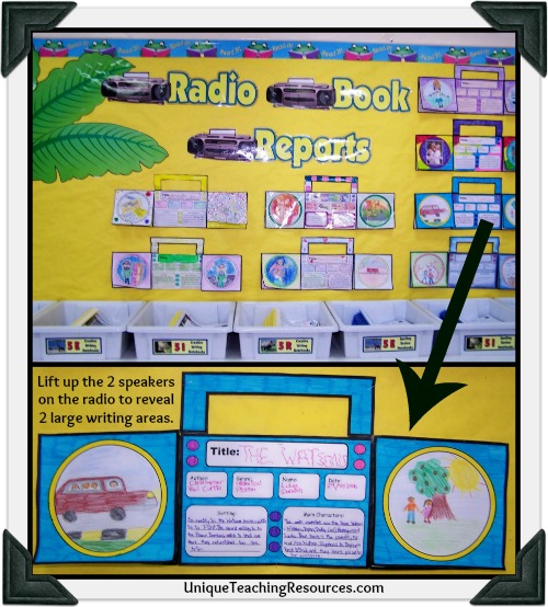 Classroom Bulletin Board Display Example of Student Radio Book Report Projects