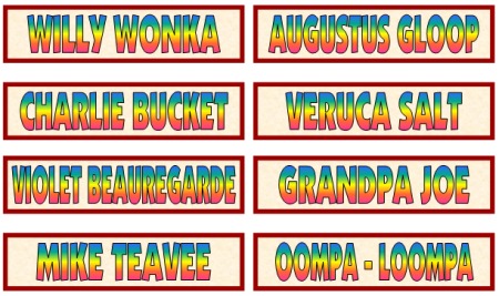 Willy Wonka, Charlie Bucket, Augustus Gloop, Veruca Salt, Mike Teevee, Violet Beauregarde Characters and Fun Ideas for Projects
