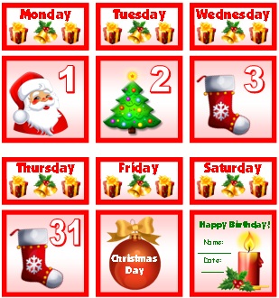Christmas and December Printable Calendar For School Teachers