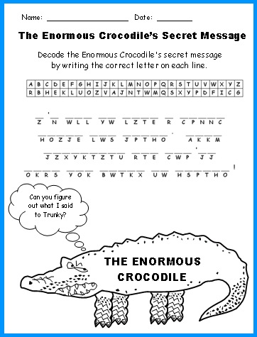 Enormous Crocodile Fun Secret Message Puzzle Printable Worksheets Roald Dahl