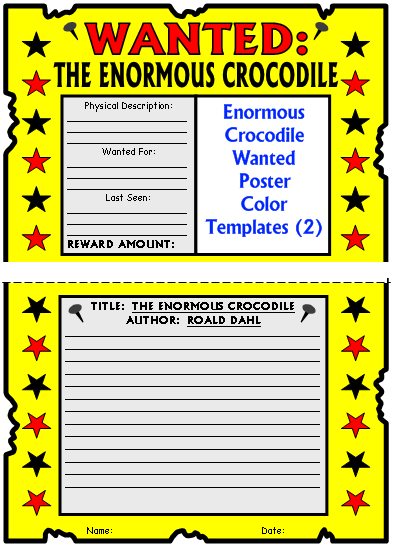 The Enormous Crocodile Author Roald Dahl Wanted Poster Book Report Project Templates