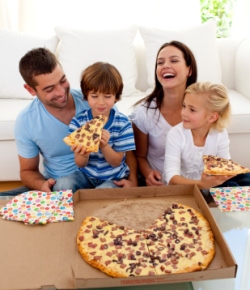 Family Eating Math Multiplication Pizza