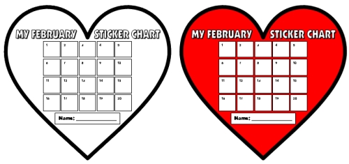 Valentine's Day Sticker and Incentive Charts Heart Shaped Templates