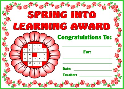 Spring Flower Award Certificate for Sticker Charts