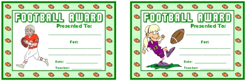 Football Awards and Certificates for Elementary School Students and Kids