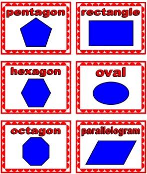 Math Geometric Shapes Display for Elementary School:  rectangle, oval, parallelogram, pentagon, hexagon, octagon