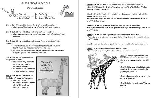 The Giraffe and the Pelly and Me Directions Worksheet for Projects