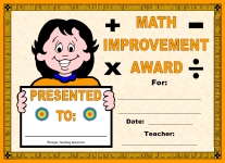 Math Improvement Award For Girl Elementary School Students