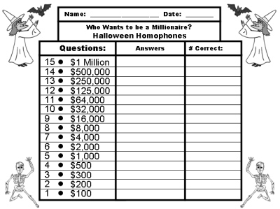 Halloween Worksheets Powerpoint Presentation and Lesson Plans for English Homophones