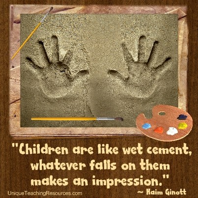 Quotes About Teaching - Children are like wet cement, whatever falls on them makes an impression. Haim Ginott