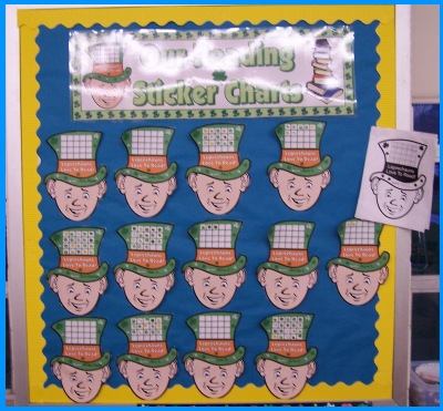 Leprechaun Reading Sticker Charts Bulletin Board Display for March and St. Patrick's Day
