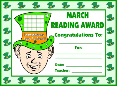 St. Patrick's Day Leprechaun Reading Award Certificate