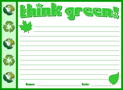 Think Green Recycling Stationary and Printable Worksheets