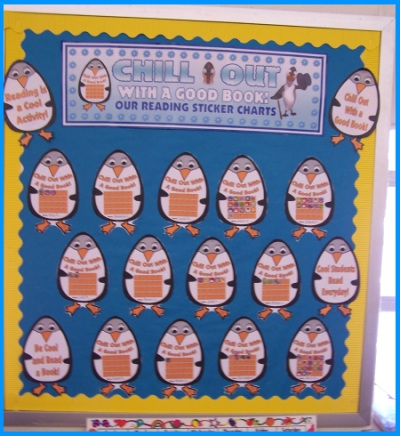 Penguin Reading Sticker Charts Classroom Bulletin Board Display