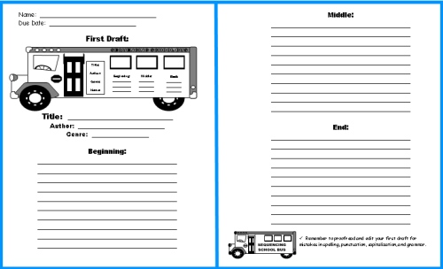 Back to School Bus Book Report Project First Draft Printable Worksheets