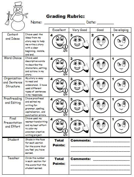 Snowman Creative Writing Project Grading Rubric