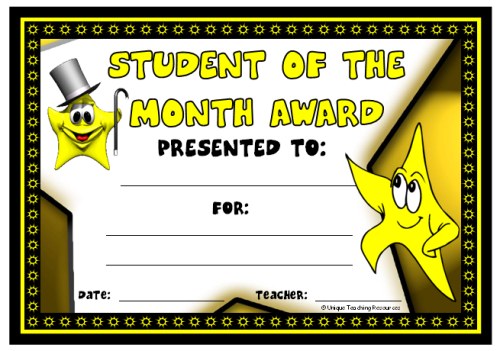Student of the Month Award Certificate for Students