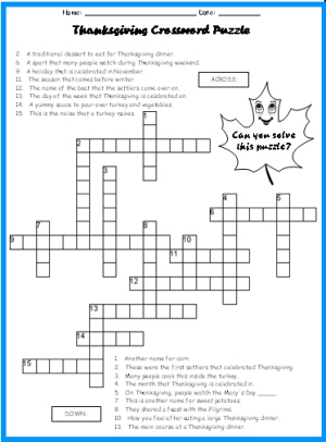 Crossword Puzzles Answers on This Thanksgiving Crossword Puzzle Includes 17 Thanksgiving Clues