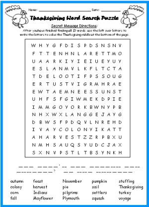 Thanksgiving Wordsearch Puzzle