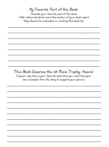 Favorite Book Report Projects Printable Worksheets