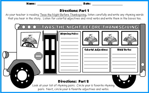 Twas the Night Before Thanksgiving Bus Writing Template