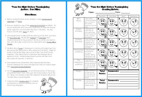 Twas the Night Before Thanksgiving Directions and Grading Rubric