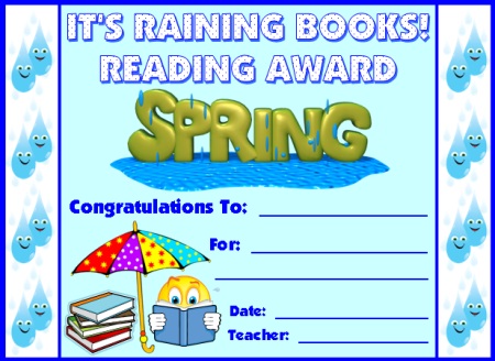 Reading Award Certificate for Spring Umbrella Sticker Charts