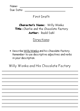 Willy Wonka Projects First Draft Printable Worksheets