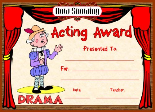 Acting Award Certificate For Plays, Drama, and Theater