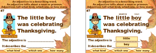Adjectives Grammar Powerpoint Presentation and Lesson Plans for Thanksgiving