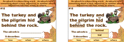 Adverbs and Grammar Thanksgiving Powerpoint Presentation and Lesson Plan Activities