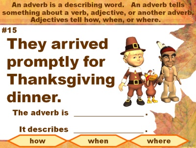 Adverbs and Grammar Thanksgiving Powerpoint Presentation Lesson Plans