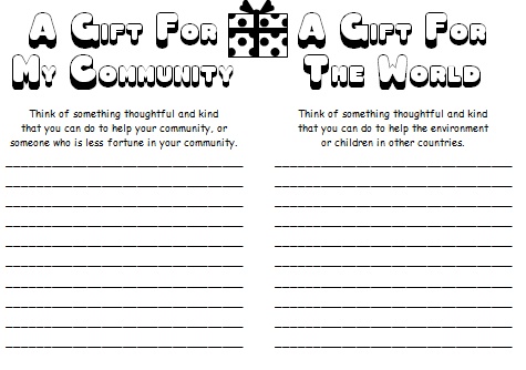 A Gift For My Community and The World Christmas Worksheets