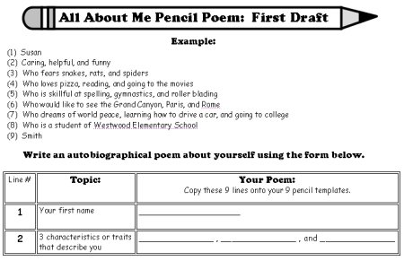 All About Me Poetry Set First Draft Writing Worksheets