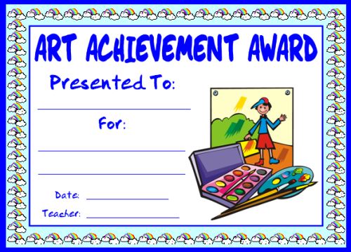 Art Achievement Award Certificate for Elementary School Students