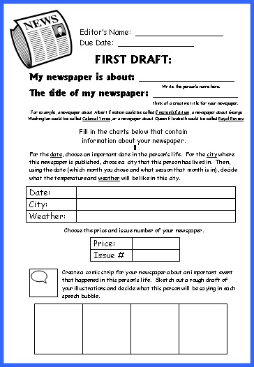 Biography Book Report Newspaper Templates Printable Worksheets And Grading Rubric Project Draft Template