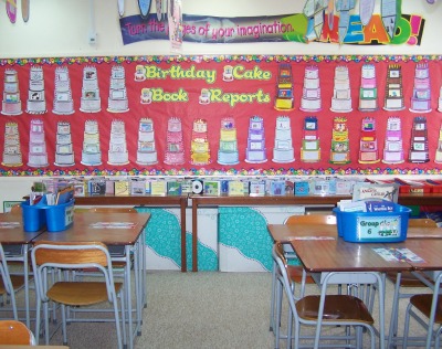 Birthday Cake Book Report Projects Elementary Classroom Bulletin Board Display