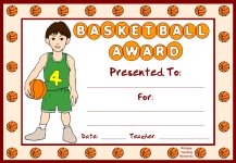 Basketball PE Award Certificate For Boy Students
