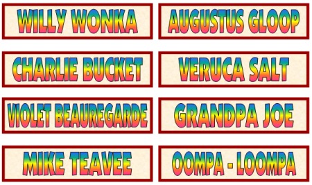 Willy Wonka, Charlie Bucket, Augustus Gloop, Veruca Salt, Mike Teevee, Violet Beauregarde Characters and Fun Ideas for Projects