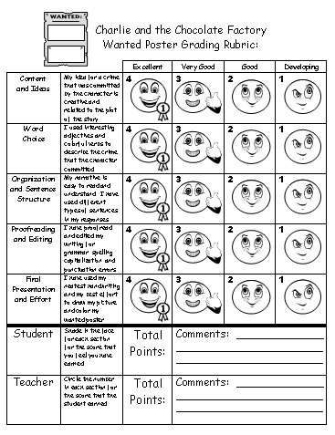 Grading Rubric Charlie and the Chocolate Factory Wanted Poster Projects