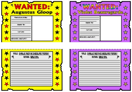 Charlie and the Chocolate Factory Augustus Gloop and Violet Beauregarde Wanted Posters