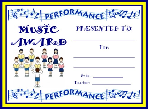 Elementary Choir Performance Award Certificate