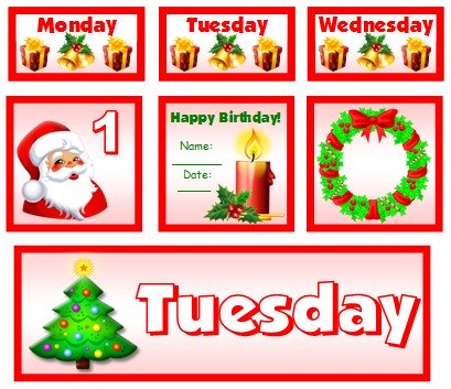 December and Christmas Calendar Set For Elementary School Teachers Using Pocket Charts